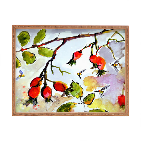 Ginette Fine Art Rose Hips and Bees Rectangular Tray