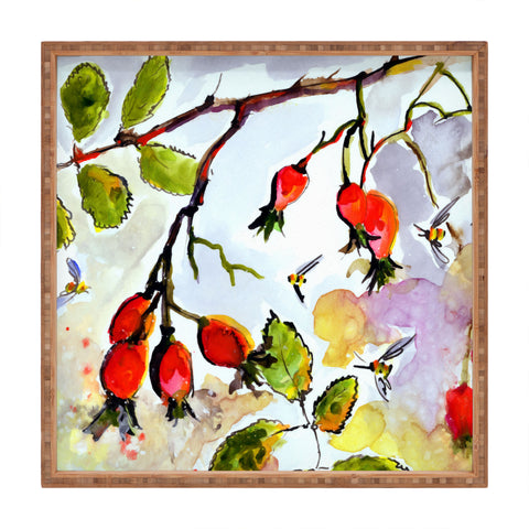 Ginette Fine Art Rose Hips and Bees Square Tray