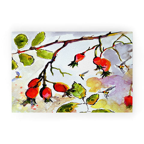 Ginette Fine Art Rose Hips and Bees Welcome Mat