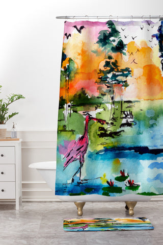 Ginette Fine Art Roseate Spoonbill Shower Curtain And Mat