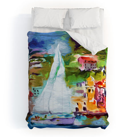 Ginette Fine Art Sailing Past Vernazza Italy Comforter