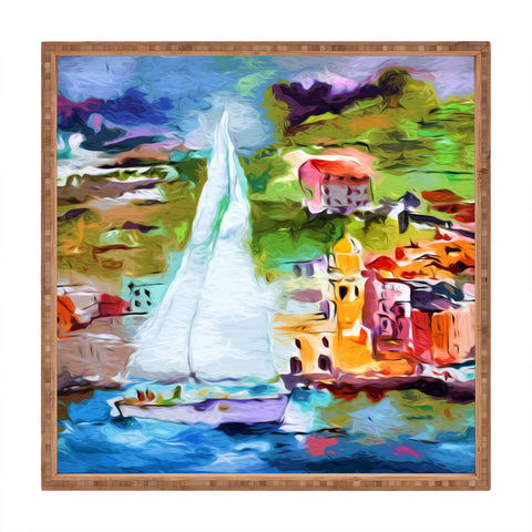 Ginette Fine Art Sailing Past Vernazza Italy Square Tray