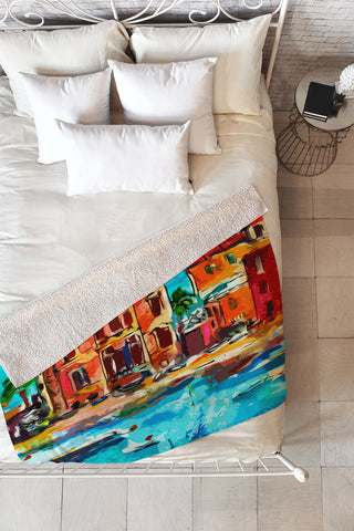 Ginette Fine Art Sestri Levante Italy Red House Fleece Throw Blanket