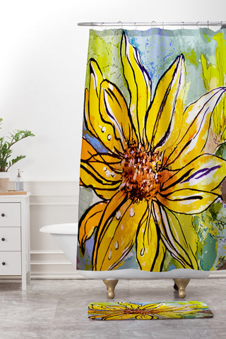 Ginette Fine Art Sunflower Yellow Ribbon Shower Curtain And Mat