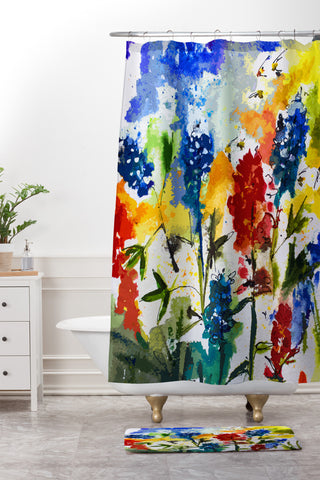 Ginette Fine Art Texas Blue Bonnets Shower Curtain And Mat