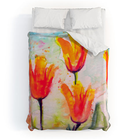 Ginette Fine Art Tulips Bells Of Spring Duvet Cover