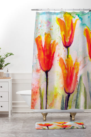 Ginette Fine Art Tulips Bells Of Spring Shower Curtain And Mat