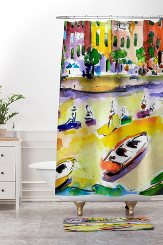 Ginette Fine Art Vernazza Beach Shower Curtain And Mat