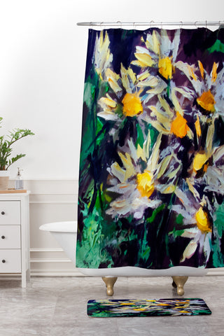 Ginette Fine Art White Daisies Shower Curtain And Mat