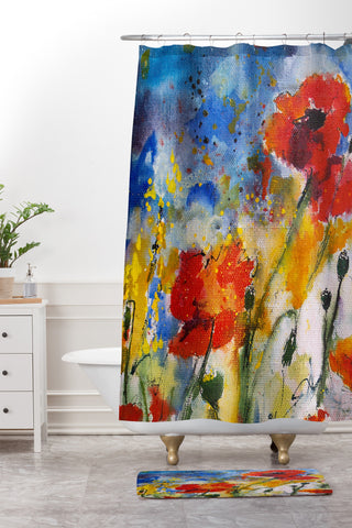Ginette Fine Art Wildflowers Poppies 2 Shower Curtain And Mat