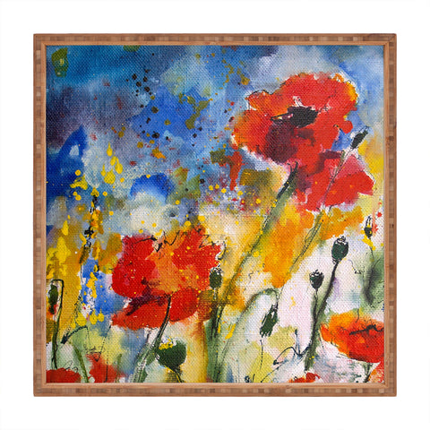 Ginette Fine Art Wildflowers Poppies 2 Square Tray