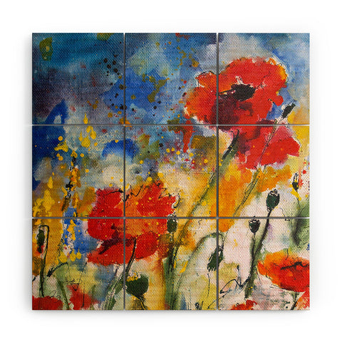 Ginette Fine Art Wildflowers Poppies 2 Wood Wall Mural