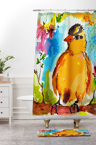 Ginette Fine Art Yellow Bird Shower Curtain And Mat