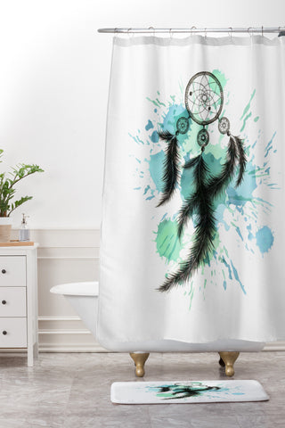 Ginger Pigg BLUE DREAM CATCHER Shower Curtain And Mat
