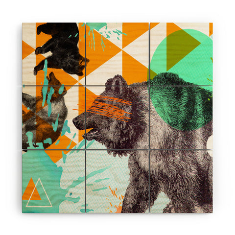 Ginger Pigg Patchwork Bear Wood Wall Mural
