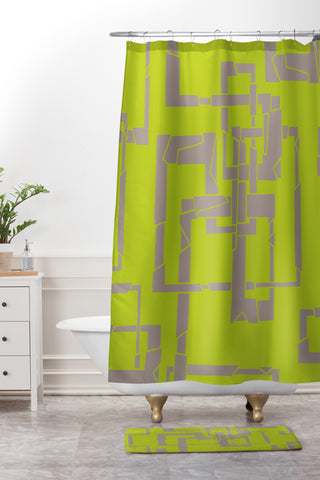 Gneural Broken Pipes Lime Shower Curtain And Mat