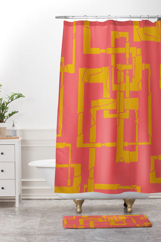 Gneural Broken Pipes Magenta Shower Curtain And Mat