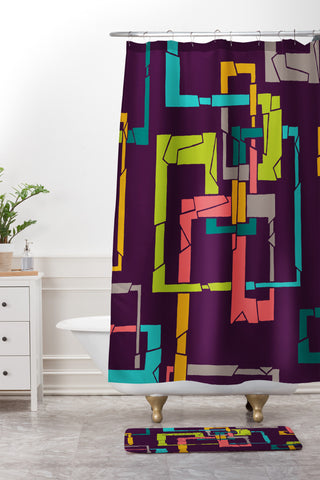 Gneural Broken Pipes Multicolor Shower Curtain And Mat