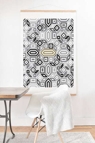 Gneural Geomaze Grayscale Art Print And Hanger