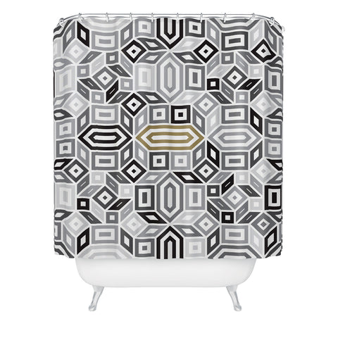 Gneural Geomaze Grayscale Shower Curtain