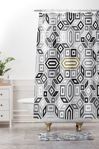 Gneural Geomaze Grayscale Shower Curtain And Mat