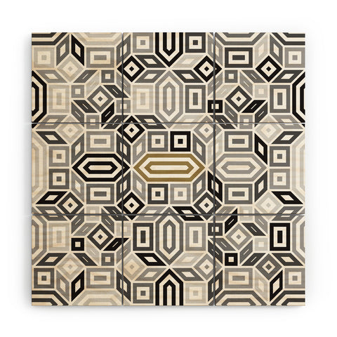 Gneural Geomaze Grayscale Wood Wall Mural