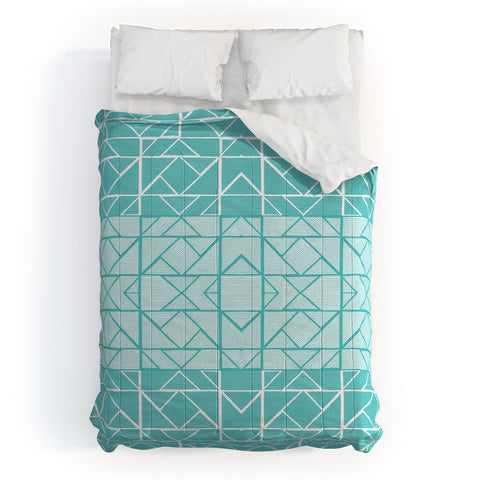 Gneural Shifting Pyramids Cyan Comforter