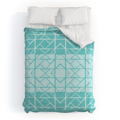 Gneural Shifting Pyramids Cyan Duvet Cover