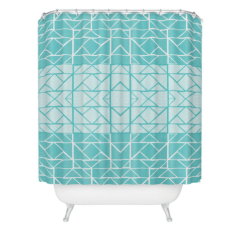 Gneural Shifting Pyramids Cyan Shower Curtain