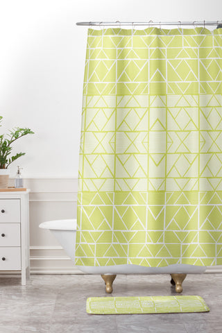 Gneural Shifting Pyramids Lemon Shower Curtain And Mat