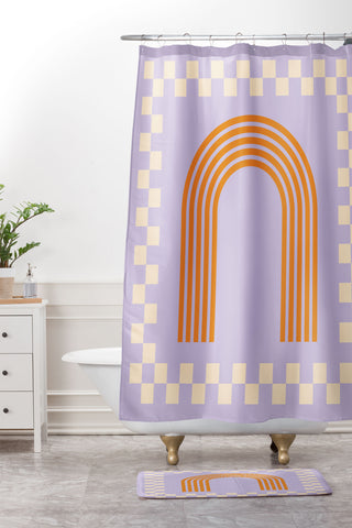 Grace Chess Rainbow Lilac and orange Shower Curtain And Mat