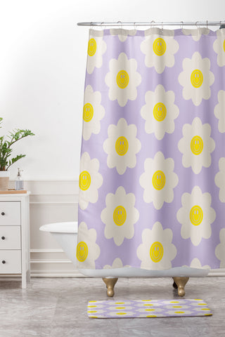 Grace Happy Flower Retro Pattern Shower Curtain And Mat