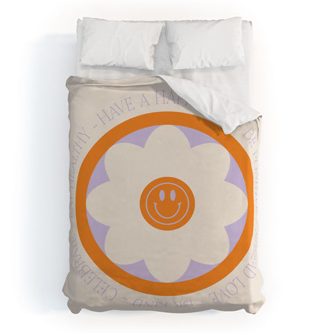Grace Have a Happy Life Lilac and Orange Duvet Cover