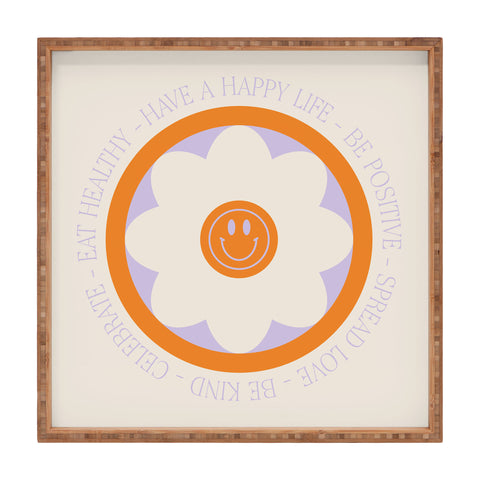 Grace Have a Happy Life Lilac and Orange Square Tray