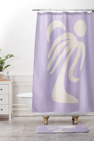 Grace Palm Lilac Shower Curtain And Mat