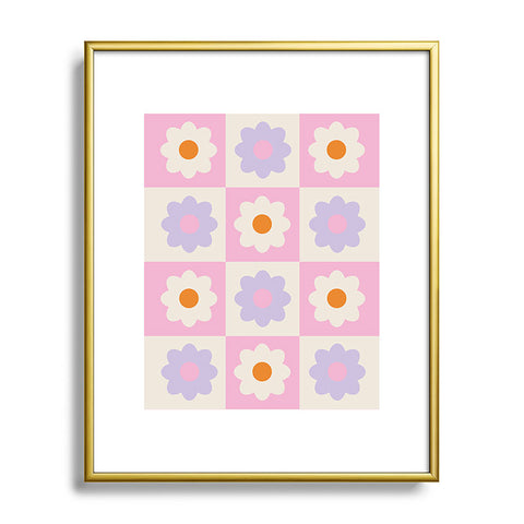 Grace Retro Flower Pattern S Metal Framed Art Print