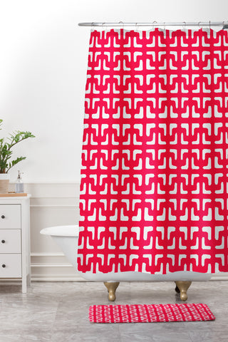Hadley Hutton Lattice Pieces Red Shower Curtain And Mat