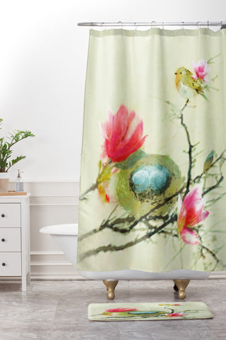 Hadley Hutton Magnolia Bird Shower Curtain And Mat