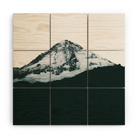 Hannah Kemp Mount Hood Black and White Wood Wall Mural
