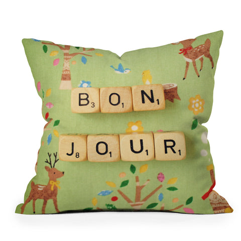 Happee Monkee Bonjour Throw Pillow