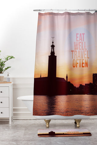 Happee Monkee Eat Well Travel Often Shower Curtain And Mat
