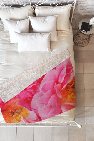 Happee Monkee Hot Pink Peony Fleece Throw Blanket