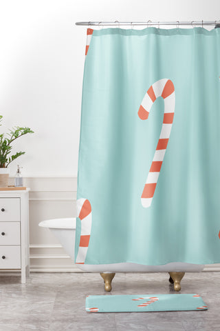 Happee Monkee Merry and Bright Candy Canes Shower Curtain And Mat