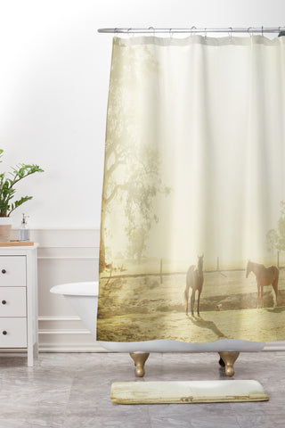 Happee Monkee Morning Horses Shower Curtain And Mat