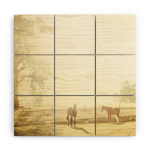 Happee Monkee Morning Horses Wood Wall Mural