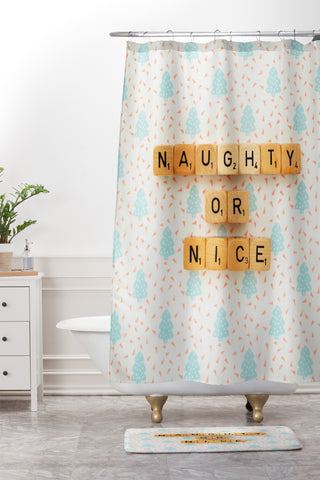 Happee Monkee Naughty or Nice Scrabble Shower Curtain And Mat