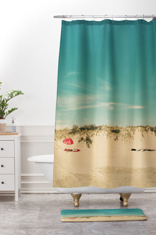 Happee Monkee Red Beach Umbrella Shower Curtain And Mat