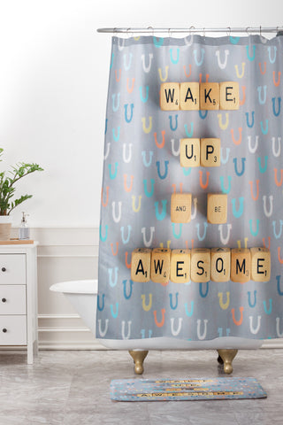 Happee Monkee Wake Up And Be Awesome Shower Curtain And Mat