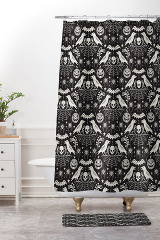 Heather Dutton All Hallows Eve Black Ivory Shower Curtain And Mat