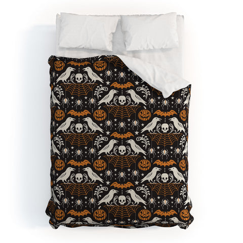 Heather Dutton All Hallows Eve Black Orange Duvet Cover